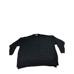 Zenana Women Charcoal Gray Oversized Knit Sweater Plus Size 1X Crew Neck Pocket